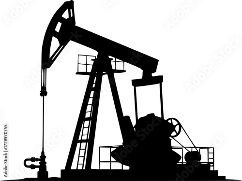 A black silhouette of an oil pump jack on a white background