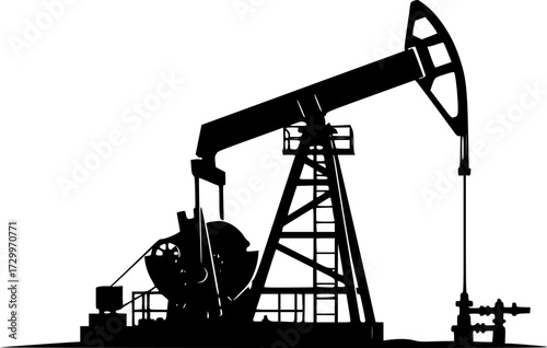 A black silhouette of an oil pump jack on a white background