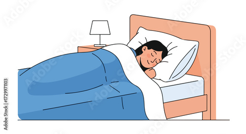 Tranquil slumber: A young woman rests peacefully in her bed, bathed in soft lighting, dreaming of serenity and waking up refreshed for the day ahead