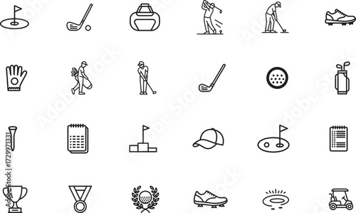 golf thin line icons set. sport, club, ball, tournament, player, championship, leisure. editable stroke. vector illustration
