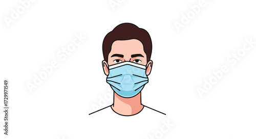 Illustration of a person wearing a protective mask, emphasizing safety and precaution against airborne infections and viruses with graphic visual