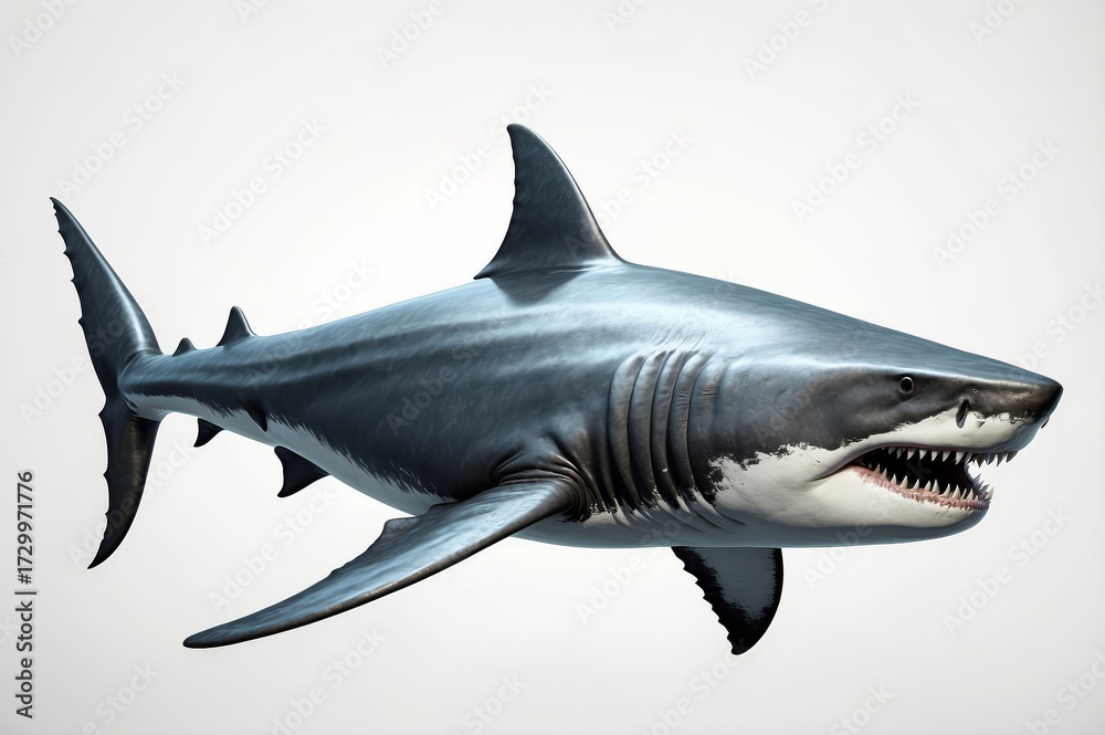 Fototapeta premium a great white shark with its mouth open and it's mouth wide, showing the teeth and teeth of a shark's teeth are visible - by the shark sharkyzs on the sharkyyzz