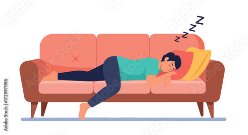 Deep slumber on the couch: An exhausted individual taking a break and napping peacefully at home displaying the comfort of domestic life