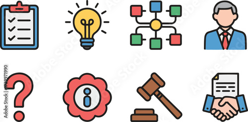 senior manager icons set. leadership, teamwork, office meeting, business strategy, presentation, communication. vector illustration