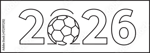 2026 Soccer Ball Illustration – Black and White Line Drawing for Sports, Calendar, and Event Design