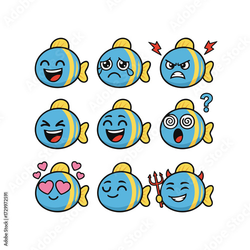 Adorable Fish Emoji Set Expressive Aquatic Characters for Playful Designs and Communication