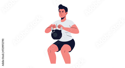 Active man demonstrating proper kettlebell squat form for exercise and weightlifting fitness