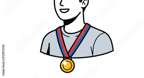 Illustration showcasing a triumphant athlete wearing a gold medal and displaying a cheerful expression, symbolizing success and accomplishment