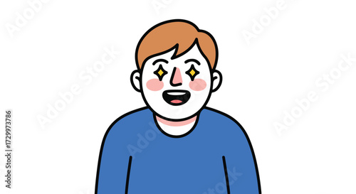Cartoon character with star eyes expressing admiration, joy, or excitement in a simple drawing style that conveys a feeling of enthusiasm and delight