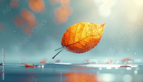 Minimalist Action, motion falling descent, background, photo animated slow gentle leaf one D lightness, render color capturing