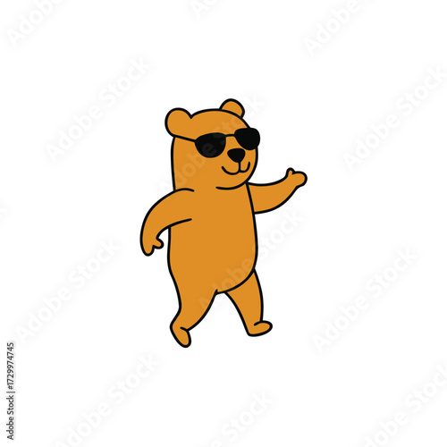 Cool orange bear wearing sunglasses dancing happily with a playful pose vector