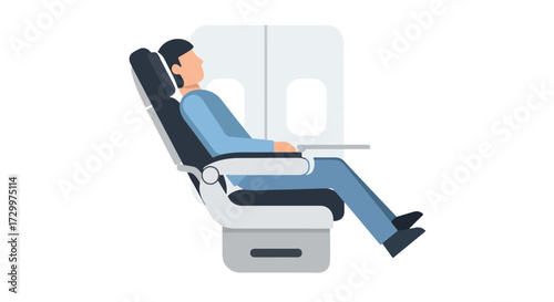 Passenger relaxing on airplane seat, enjoying in-flight comfort during long-haul travel