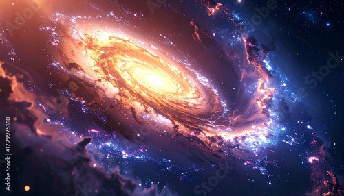 Elegant galactic one D Action, swirling color illustrating background, stardust, phenomena, render cosmic animated galaxy