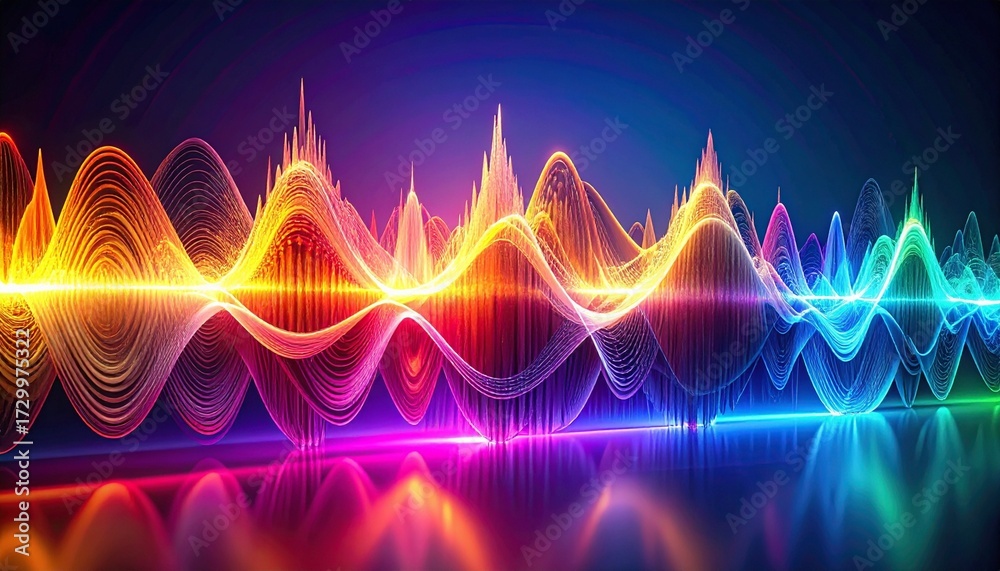Fototapeta premium Vibrant one wave background, pulsations, D auditory musical abstract visualizing sound animated render capturing Action, color