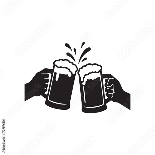 two beer mugs clinking