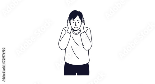 Isolated illustration of a person experiencing anguish or mental distress on a plain white background suggesting overwhelming feelings of sorrow