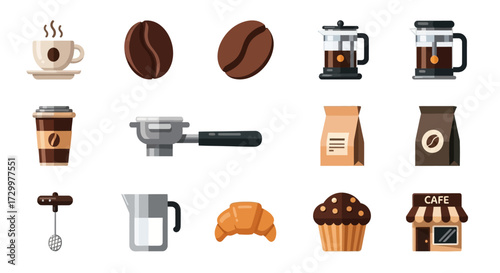 Coffee and Cafe Icons - Beans, Cup, Press, and More.