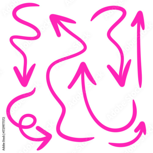 Stylized hot pink arrows on black background providing direction and indication purposes