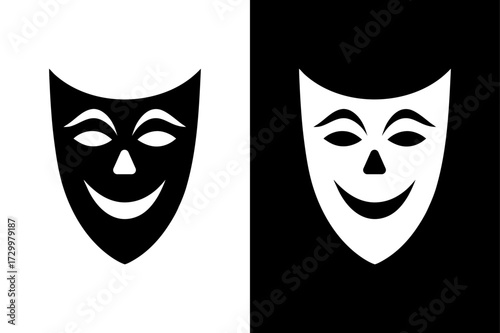 Classic Drama Theater Masks on Black and White Design.