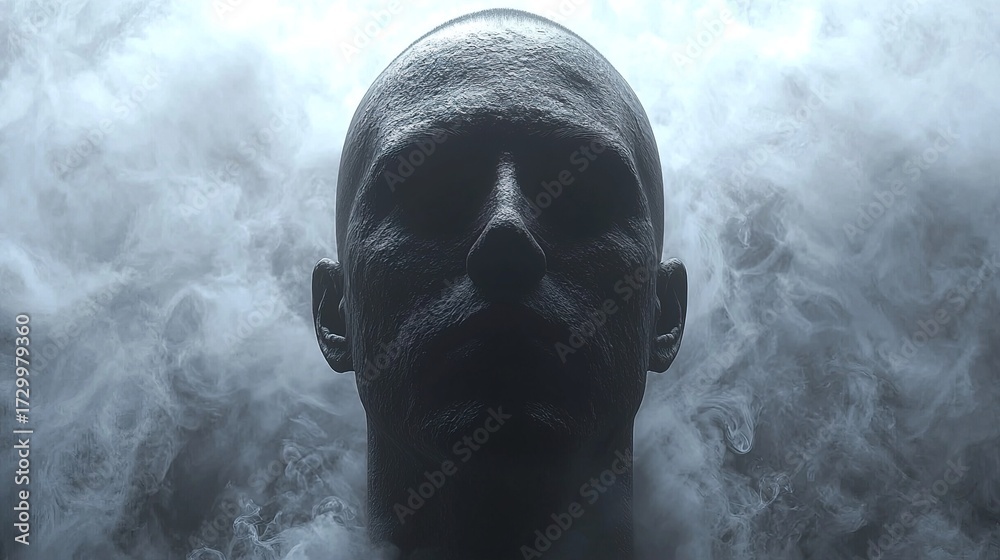 Fototapeta premium Haunting Silhouette Emerging from Smoke and Darkness Powerful Visual Metaphor for Inner Demons and Mysterious Shadows