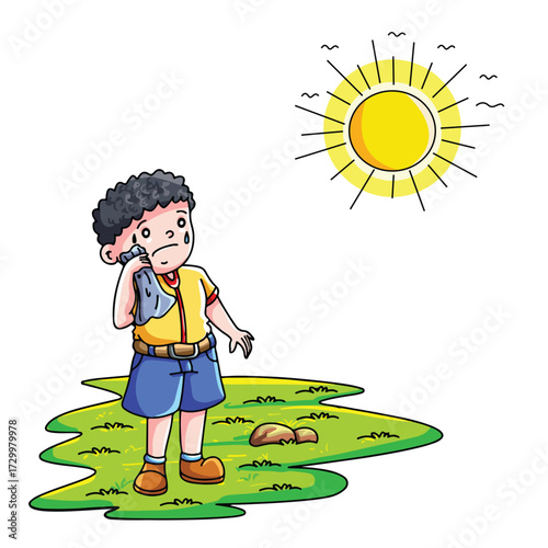 Cute cartoon had draw vector hot weather clipart.