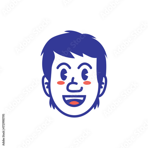 Cartoon illustration of male face emoji with frowning expression and blush cheeks. Simple bold vector style, perfect for sticker, mascot, emoji set, and social media design. EPS file.