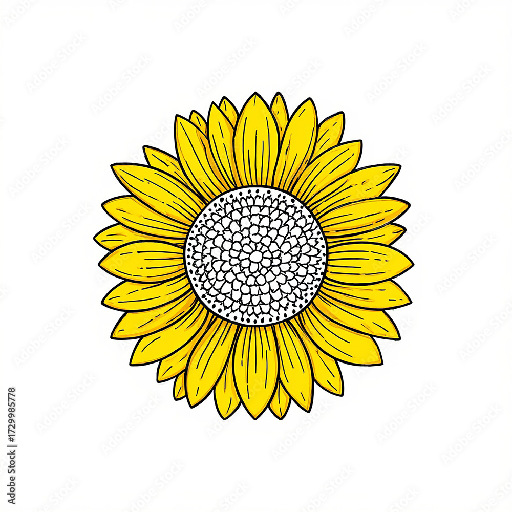 Fototapeta premium Bright yellow sunflower with detailed petals and textured center isolated on white