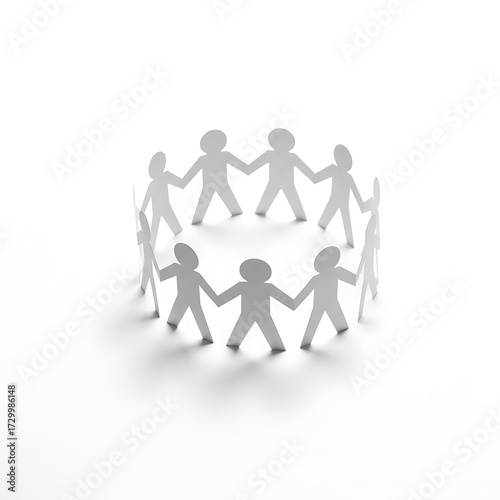 Paper People Holding Hands Forming Circle on White