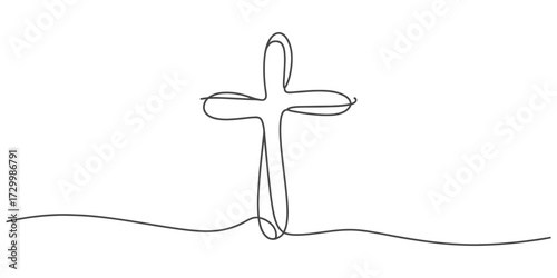 Single continuous line vector illustration of a christian cross symbol vector