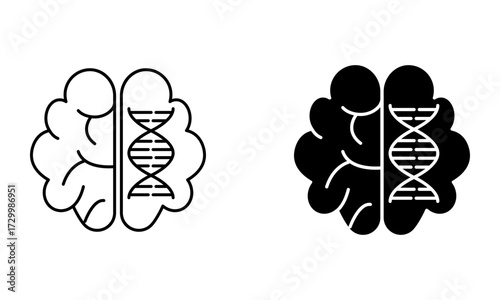 Brain with DNA, illustration of genetic diagnosis of brain disease icon vector
