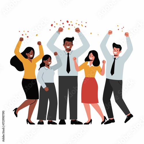 Modern Flat Design Celebrating People Achieving Success Teamwork Illustration
