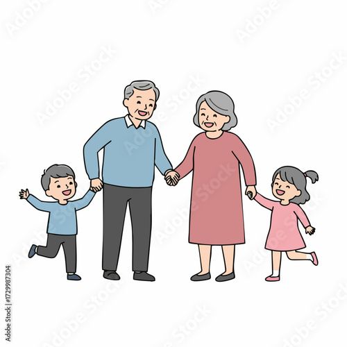Simple Line Drawing Family Together Holding Hands Lifestyle Illustration