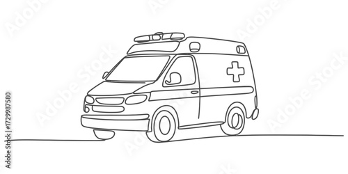 Continuous line drawing vector illustration of an ambulance vehicle vector