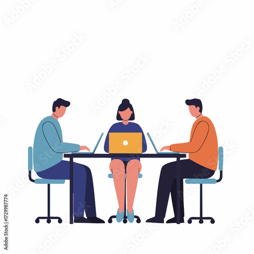 Flat Style Detailed Illustration of a Team Meeting Business People