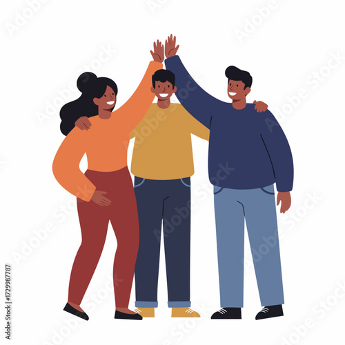 Flat Illustration Diverse Group Giving High Five Teamwork Collaboration
