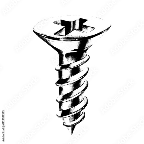 Detailed Hand Drawn Sketch of a Metal Screw Bolt