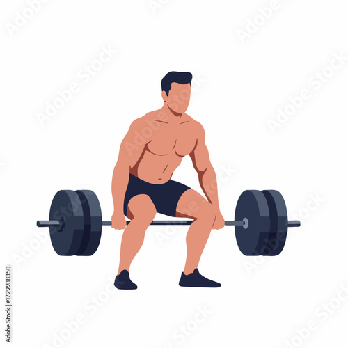 Flat Style Detailed Bodybuilder Deadlift Workout Fitness Exercise Illustration