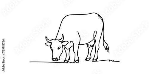 Continuous one line drawing of a grazing cow vector illustration vector