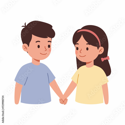 Flat Cartoon Illustration of Boy and Girl Holding Hands Relationship