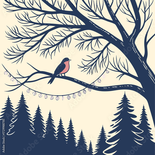 Enchanting Christmas holiday illustration with a decorated tree, classic toy soldier, elegant ballerina, and festive reindeer dancing in a magical winter scene