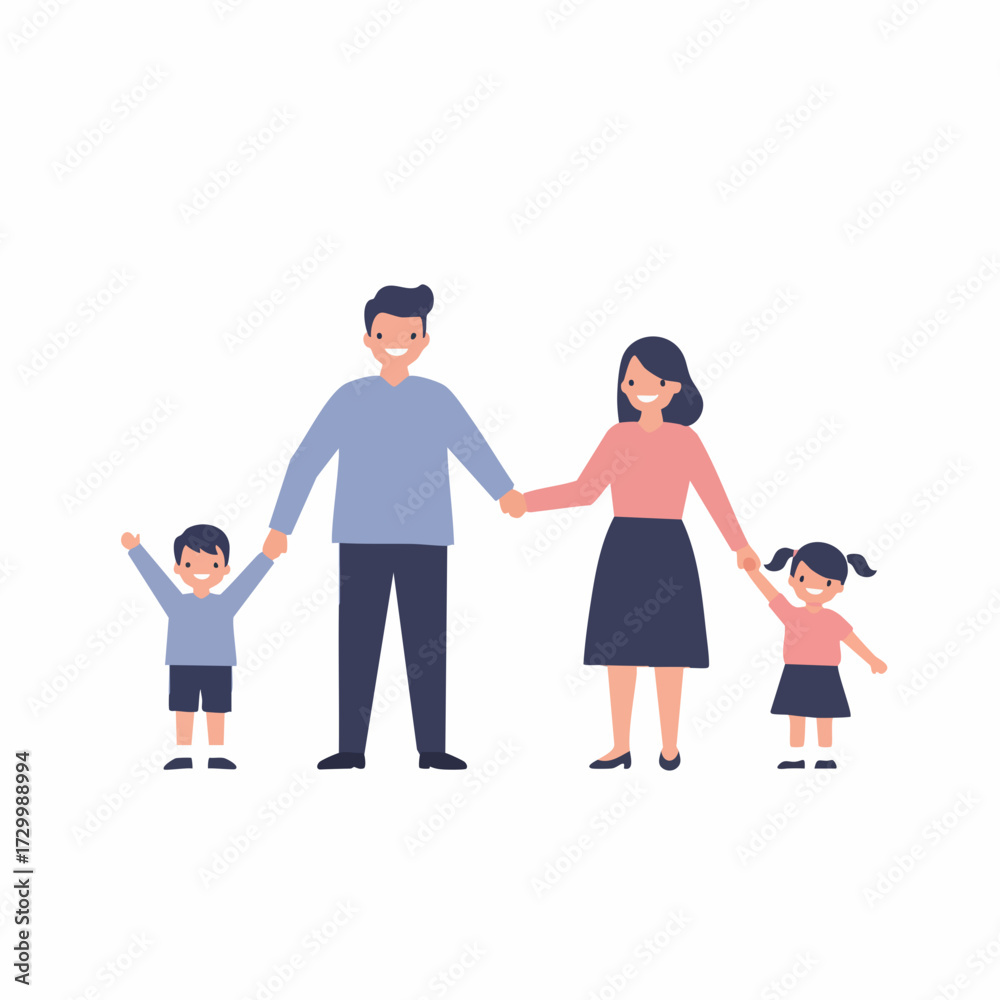 Fototapeta premium Flat Illustration Happy Family Holding Hands Lifestyle Character Concept
