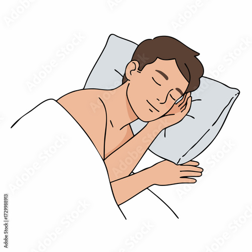 Simple Line Art Man Sleeping Peacefully with Pillow Illustration