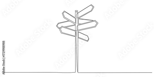 Continuous one line drawing vector illustration of a directional signpost vector