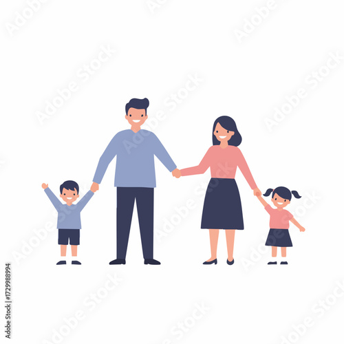 Flat Illustration Happy Family Holding Hands Lifestyle Character Concept