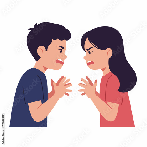 Flat Illustration Angry Boy and Girl Arguing During Dispute Situation