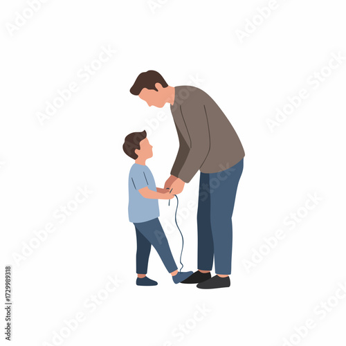 Flat Illustration Father Tying Shoelaces of Son Bonding Moment Lifestyle