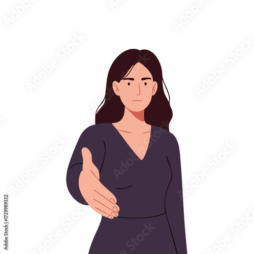 Flat Style Confident Woman Offering Handshake Business Agreement Illustration