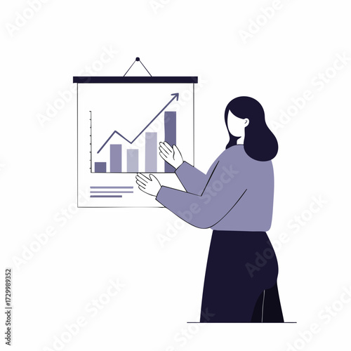 Flat Illustration Woman Presenting Financial Chart on Presentation Board