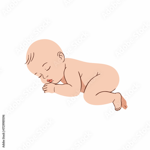 Simple Line Art Newborn Baby Sleeping Peacefully Illustration Icon