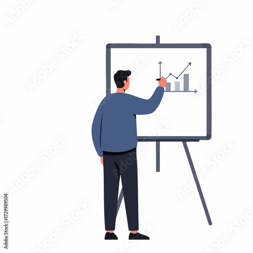 Flat Illustration Man Presenting Graph on Whiteboard for Business Presentation